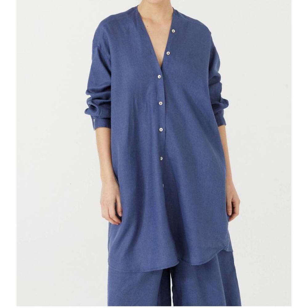 Lanhtropy | 100% Linen Blue Lagenlook Exuma Shirt Dress | Size Small / Medium
